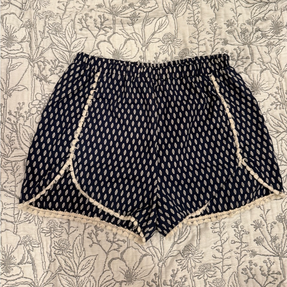 Aqua Navy and White Patterned Women's Shorts